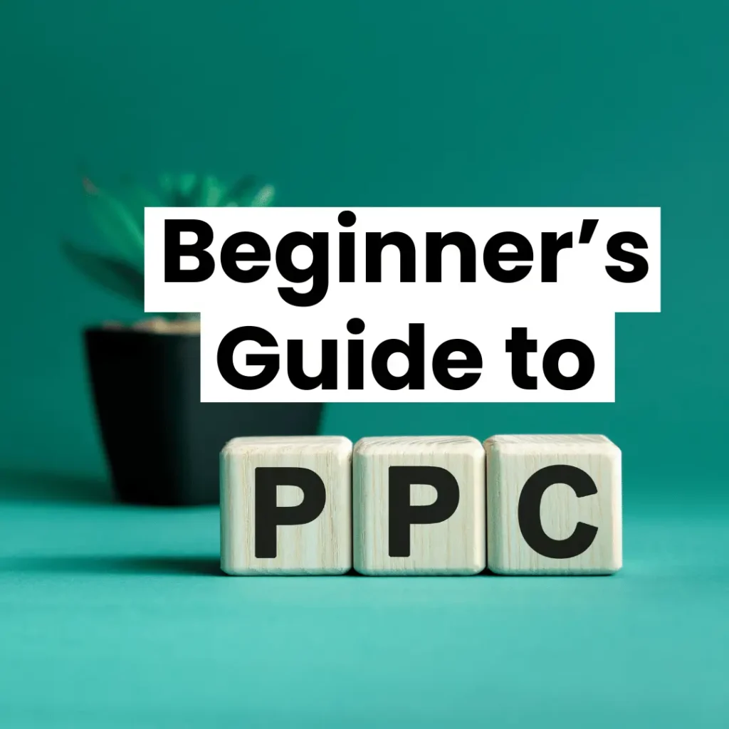 Text that says "Beginner's Guide to PPC", with PPC being written on small blocks, in front of a succulent plant