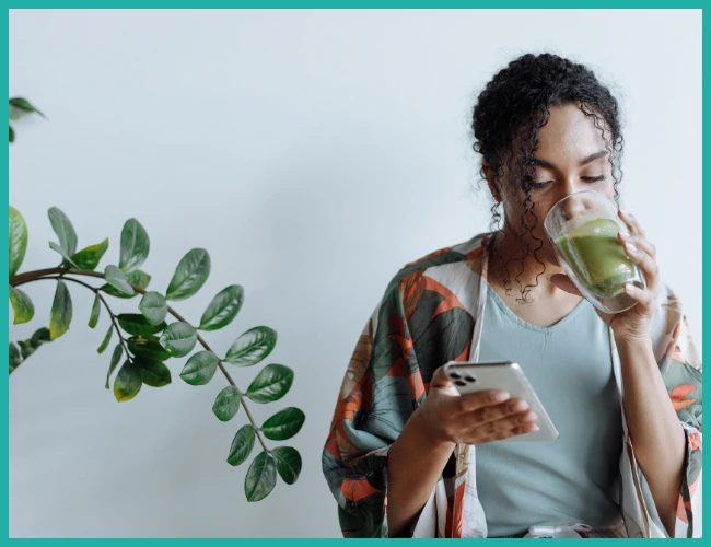 Example of a lady reading a blog on mobile
