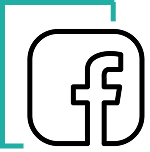 Stylized Facebook “f” logo inside a rounded square outline on a transparent background.