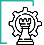 Chess rook inside a gear icon symbolizing strategy and planning.