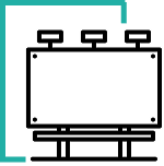 A black line icon of a large outdoor billboard with three spotlights at the top.