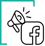 Megaphone icon next to the Facebook logo representing social media promotion.