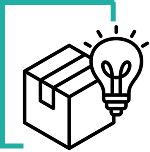 Open box icon with a light bulb representing a new idea or creative solution.