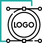 Logo design icon showing a circular logo with adjustment points for editing and resizing.