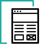 Line icon of a browser window with text sections and image placeholders.