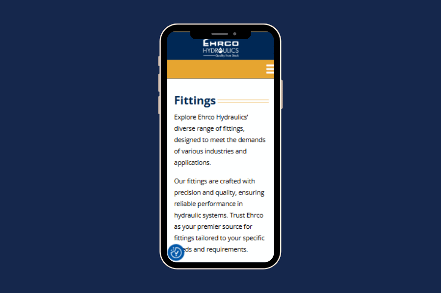 EHRC Hydraulics fittings page shown on a smartphone screen.