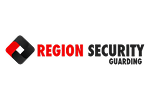 Logo for Region Security Guarding featuring a red and black diamond icon and bold professional typography.