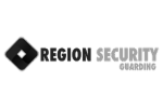 Grayscale monochrome logo for Region Security Guarding with a geometric diamond icon.