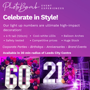 Large illuminated number lights decorated with balloons at an event, used as stylish décor for birthdays and celebrations.