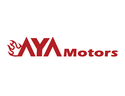 AYA Motors logo in red with bold lettering.