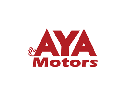 AYA Motors logo in red with bold lettering.