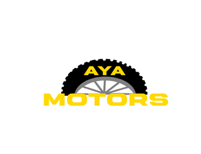 AYA Motors logo with a stylised tyre and wheel graphic.