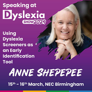 Speaker announcement for Anne Shepezee at the Dyslexia Show 2024.