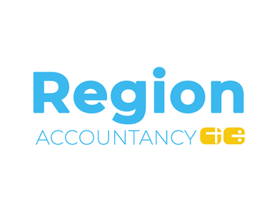 Region Accountancy logo with modern blue typography and yellow icon