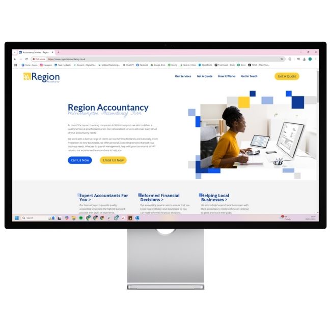 Region Accountancy website displayed on a desktop computer screen
