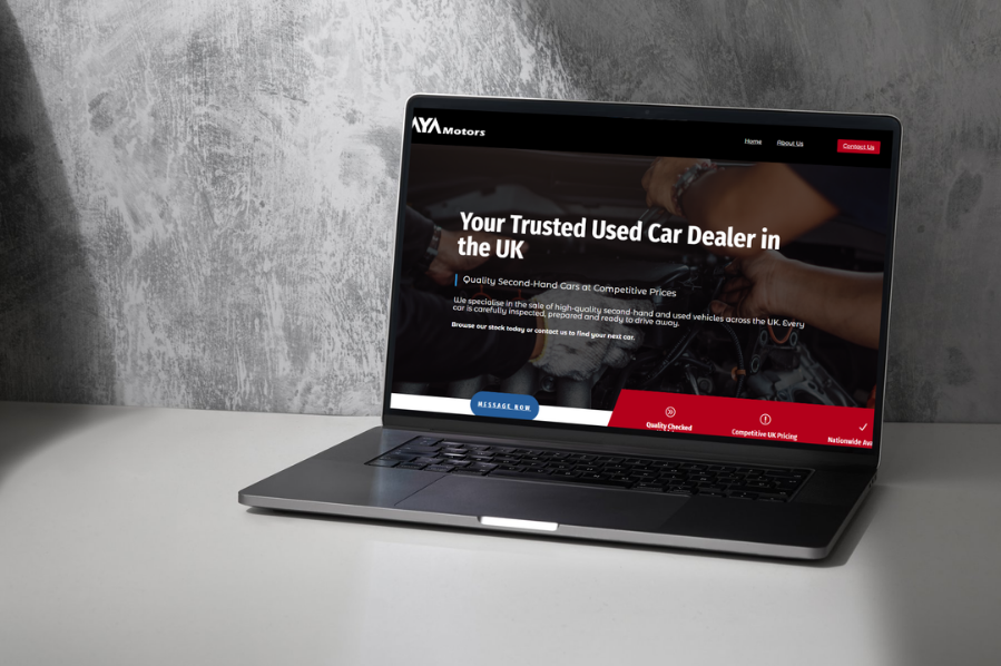 Used car dealer website on desktop screen.