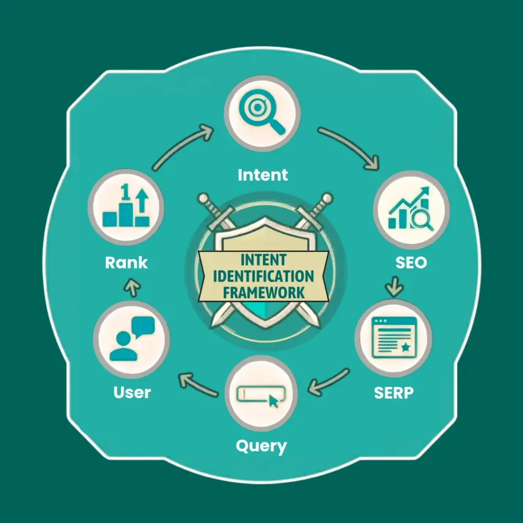 A circular infographic showing the stages of how to Identify Search Intent to align content with user needs.