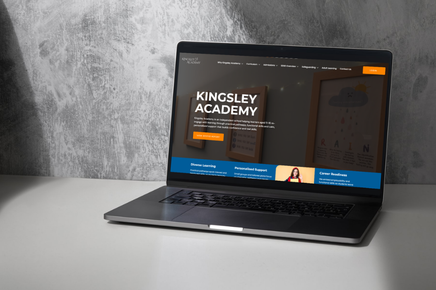 Desktop computer displaying the Kingsley Academy website, representing industry-focused marketing and website design solutions for schools and educational organisations.