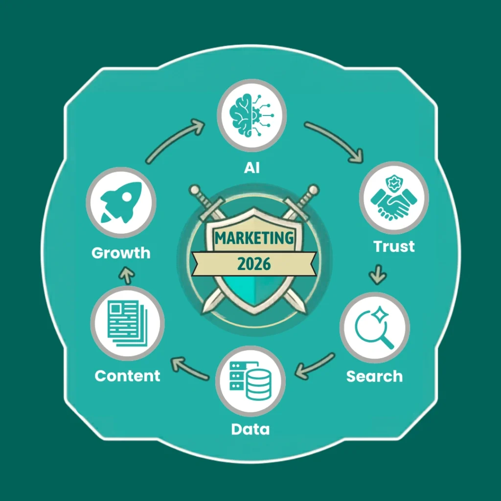 Marketing trends 2026 abstract background with modern design.