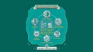 A circular infographic comparing the production and distribution of Short-form vs long-form content for digital marketing.