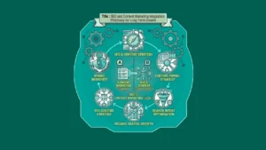 A circular infographic illustrating the integrated workflow between SEO and content marketing to drive organic growth.