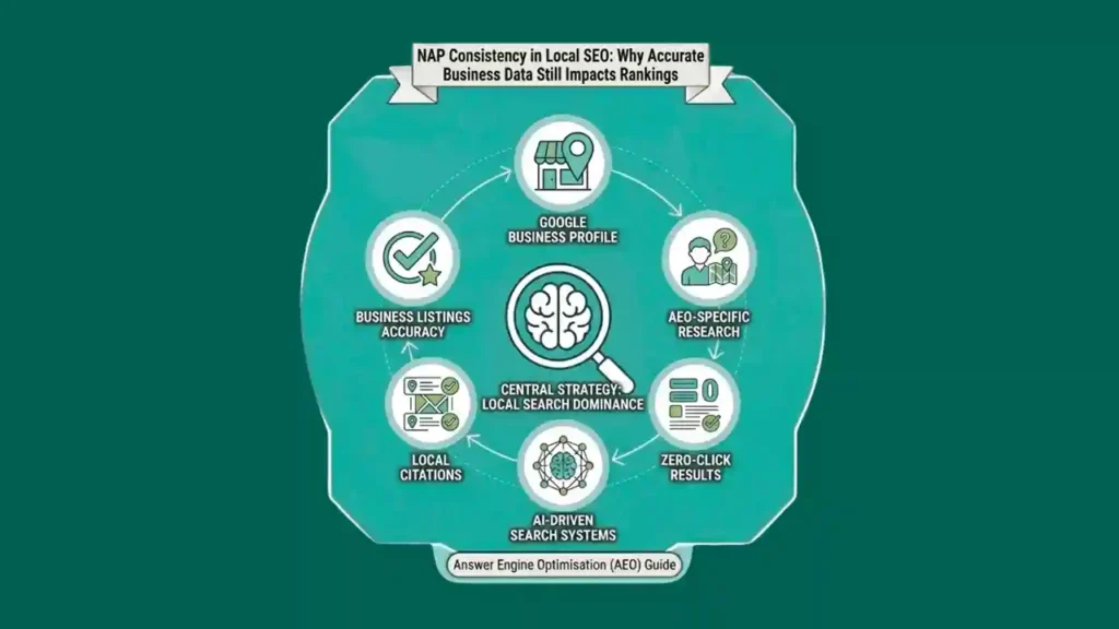 AI workflow diagram with data, automation, and analytics icons.