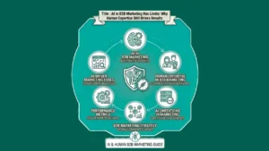 AI in B2B marketing concept with automation and analytics icons.