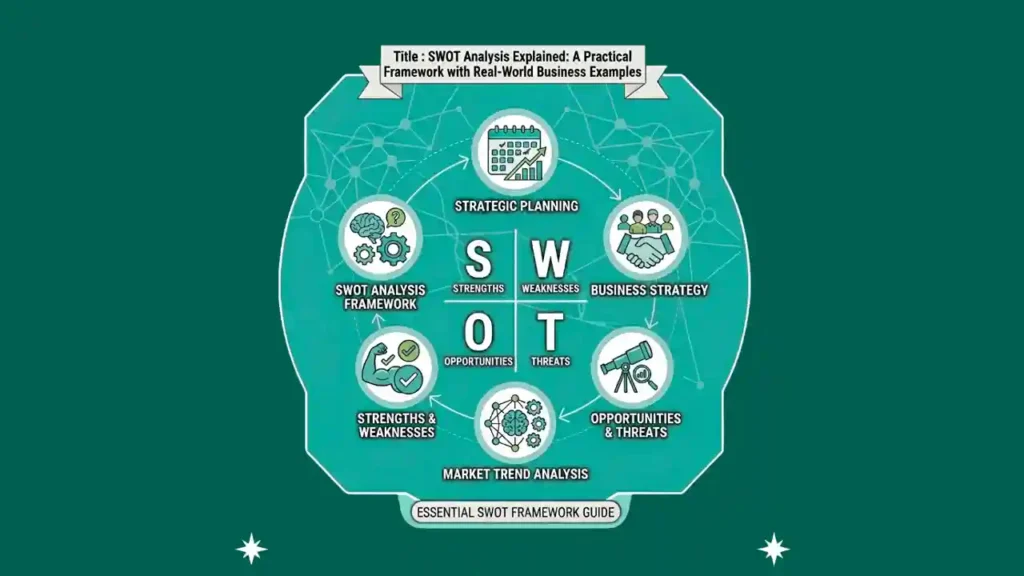 SWOT analysis concept with abstract business background.