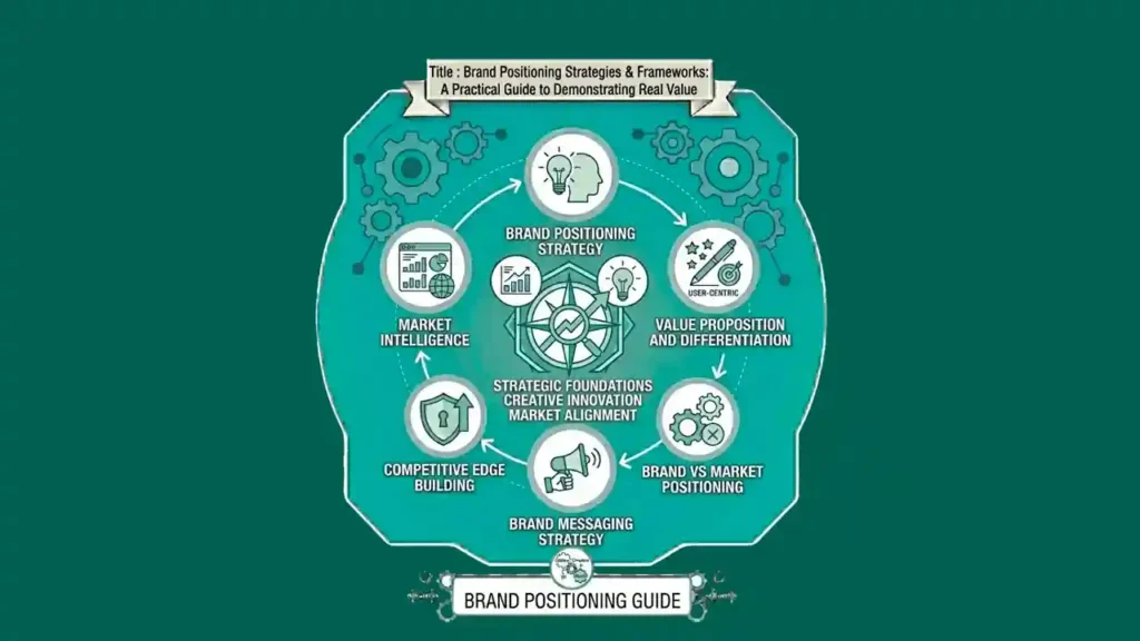 Brand positioning strategies concept with marketing and branding icons.