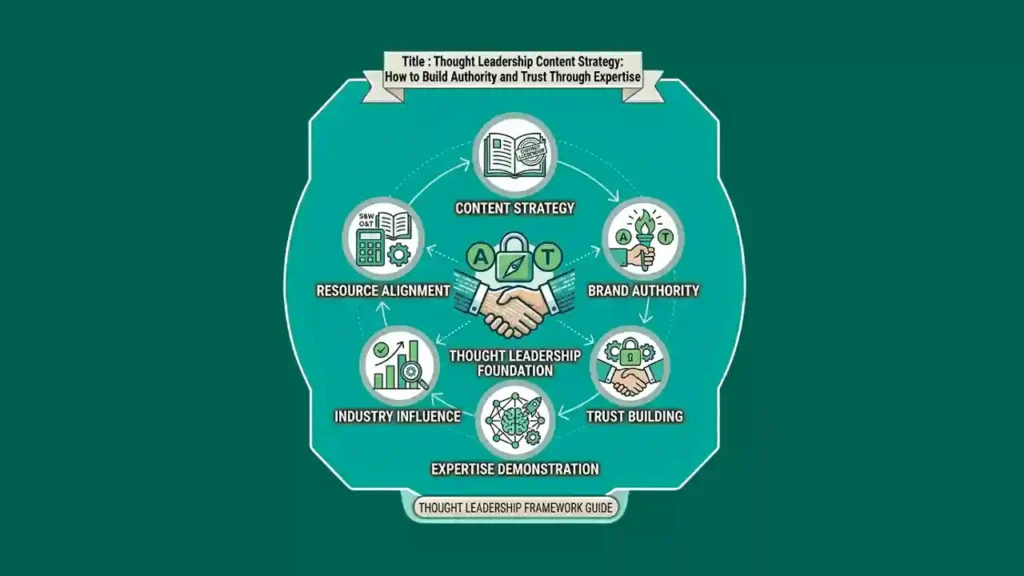 Leadership content strategy concept with business and content icons.