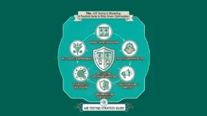 A/B testing in marketing concept with analytics and comparison icons.