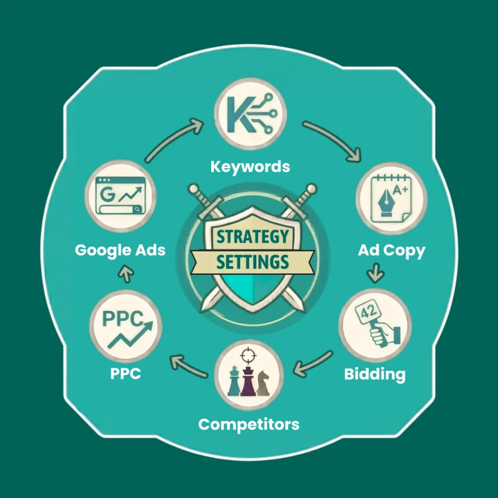 A circular infographic detailing the six-stage framework for building topical authority SEO through content clusters and expertise.