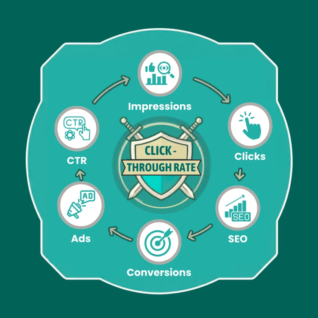 Click-through rate CTR concept with digital analytics background.