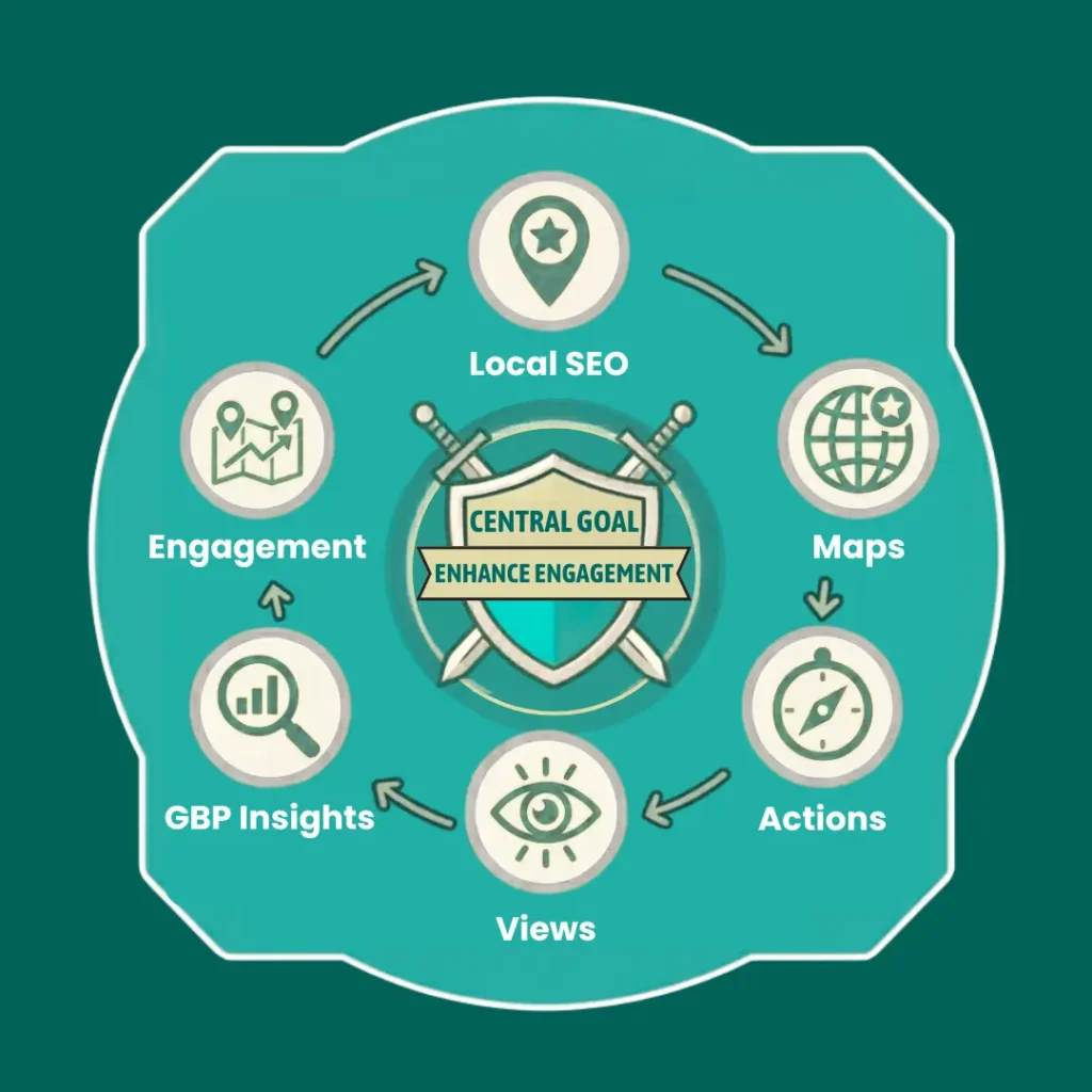 Google Business Profile Insights infographic showing local SEO performance and customer engagement data.
