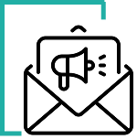 Illustration of an envelope with a marketing icon representing all-in-one marketing packages for retail and e-commerce industry-focused marketing strategies.