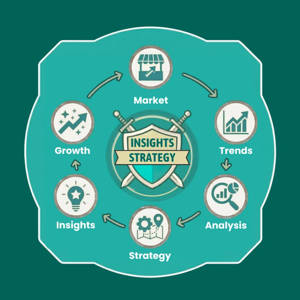 Market trend analysis concept with business and analytics icons.