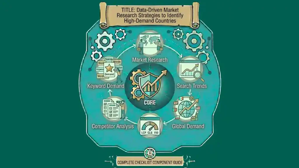 Data-driven market research infographic showing global search trends, market analysis, and international growth insights.