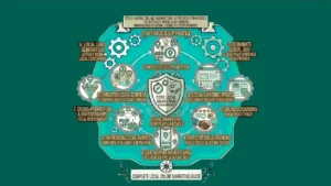 Local online marketing infographic showing SEO, local advertising, customer engagement, and business growth strategies.