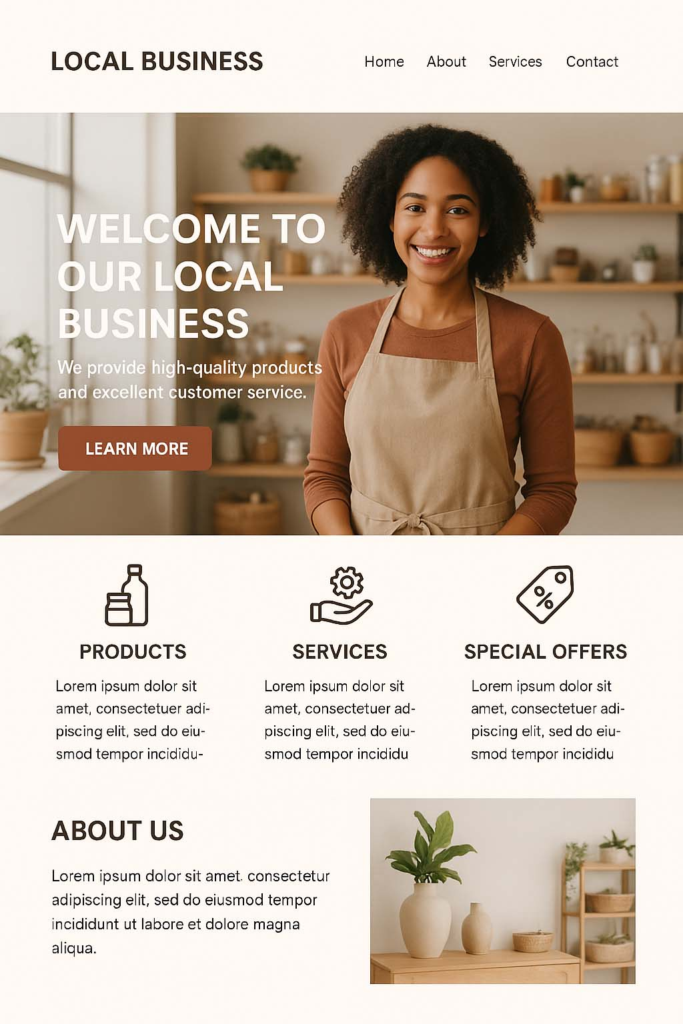 Local business website design with clear services, contact navigation and lead generation call to action